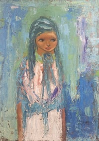 Mid-century Expressionist Portrait Of A Girl Attributed To Frank Avray Wilson