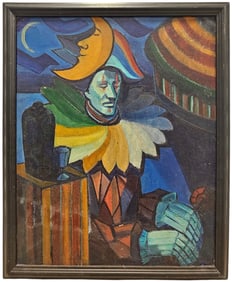 Double Sided Early Modernist Surrealist Portraits Of Jesters Oil Paintings