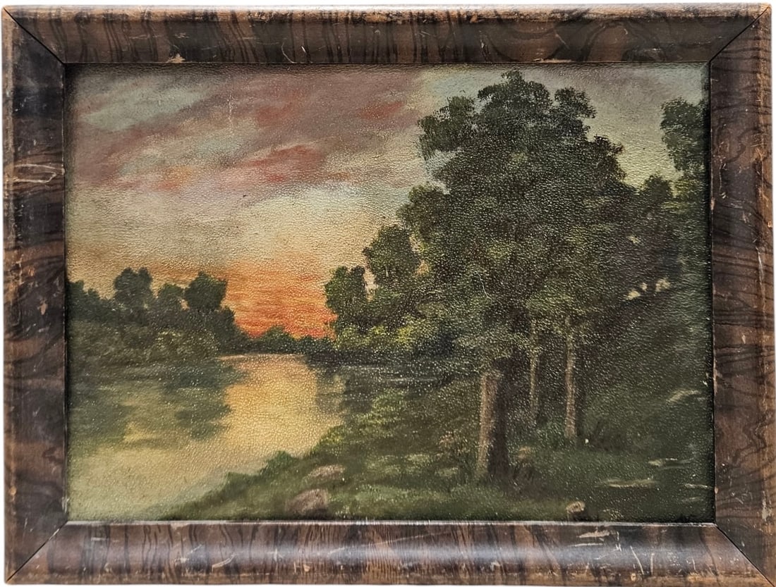 19th Century American School Sunset Landscape Signed With Monogram (1 of 3)