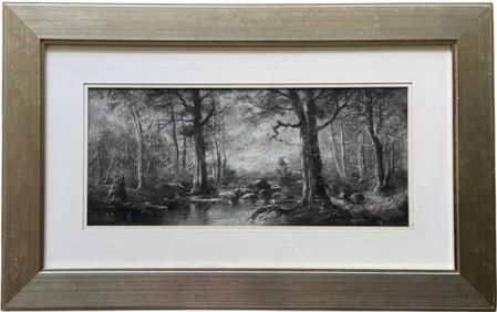 Nicely Framed Impressive Forest Landscape Signed Charcoal Drawing