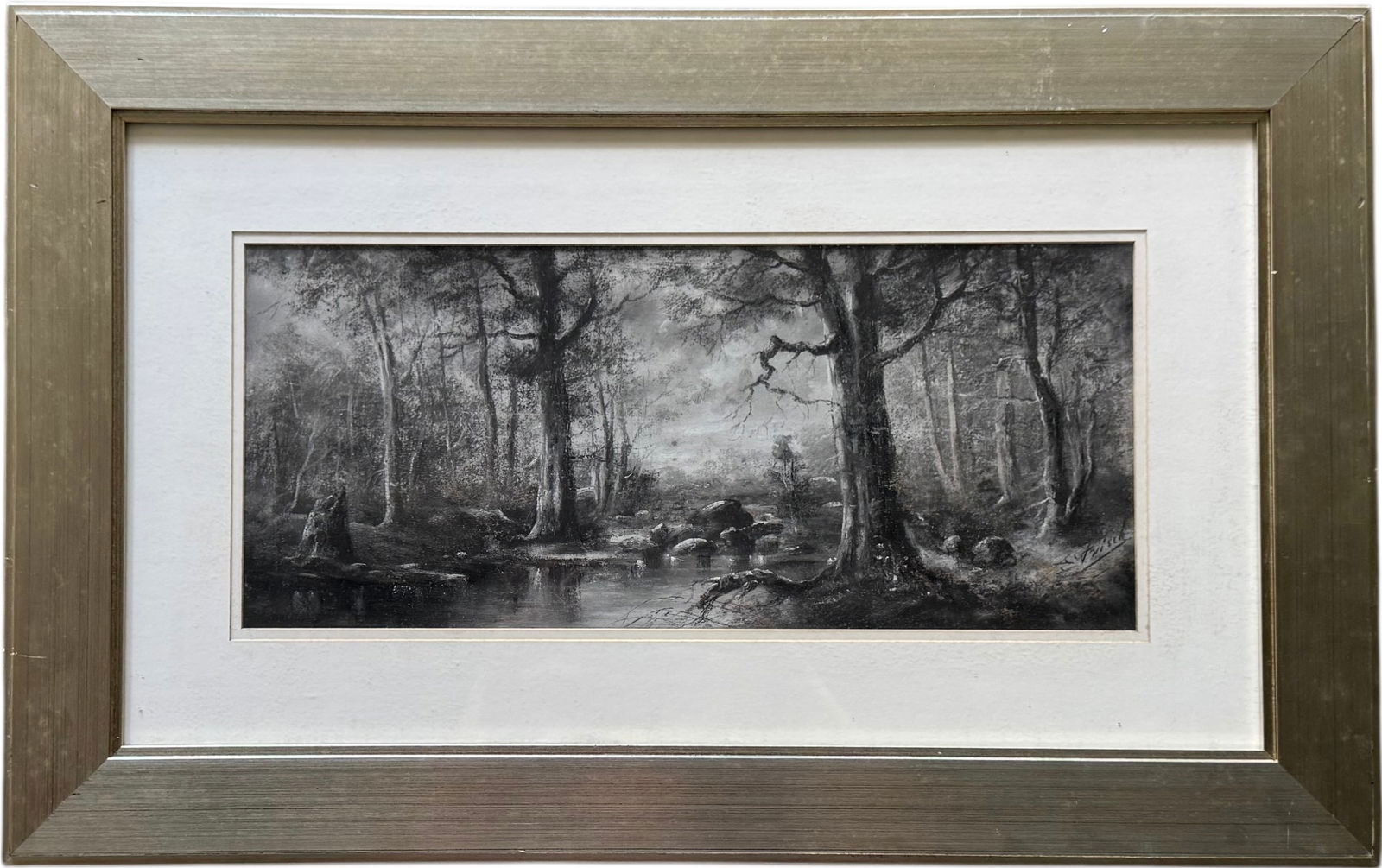 Nicely Framed Impressive Forest Landscape Signed Charcoal Drawing (1 of 3)