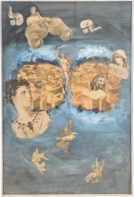Vintage American Dadaism Abstract Mixed Media Kulicke Frame