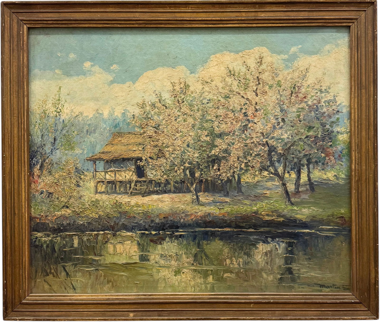 French School Impressionist River Landscape Signed Oil Painting (1 of 4)