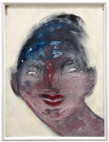 Vintage Dark Figurative Abstract Signed Portrait Painting