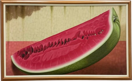 MONUMENTAL Latin AmericanStill Life Of Watermelon Signed & Dated 1990 72"