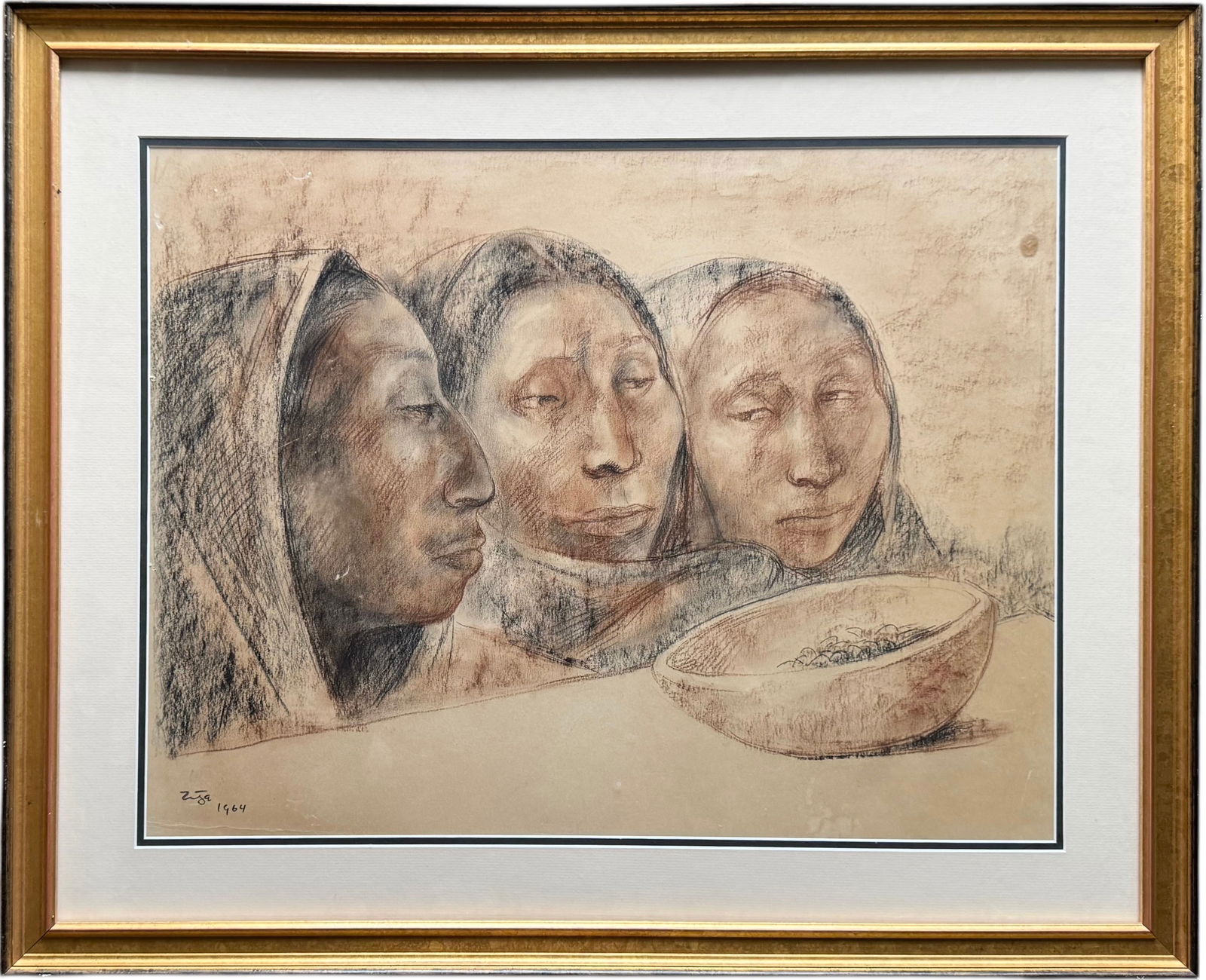 FRANCISCO ZUNIGA (1912-1998, Mexico) Charcoal Of Three Women 1964 (1 of 6)