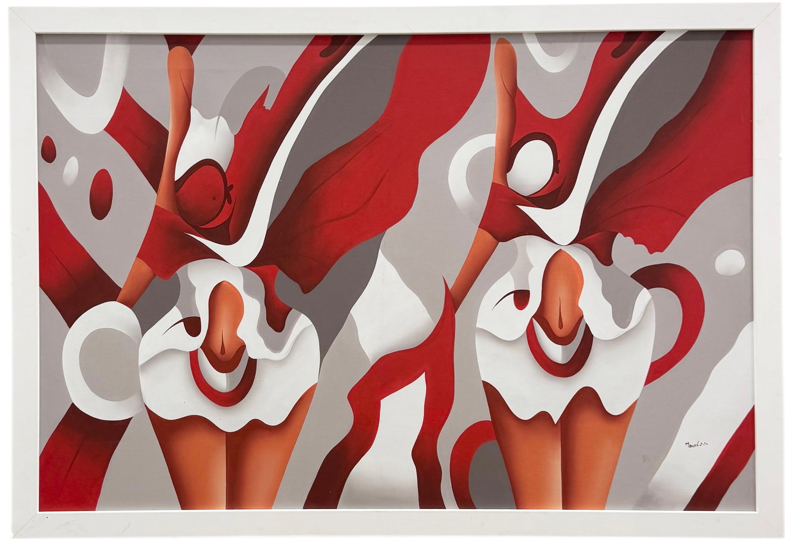 Monumental Dominican Figural Nude Abstract Signed Oil Painting On Canvas: Oil on canvas 62 x 43 in (framed). Domestic Flat Shipping Price: $380
