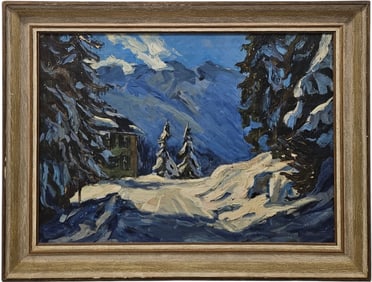 Early 20th Century Snowy Northern European Winter Landscape Oil Painting