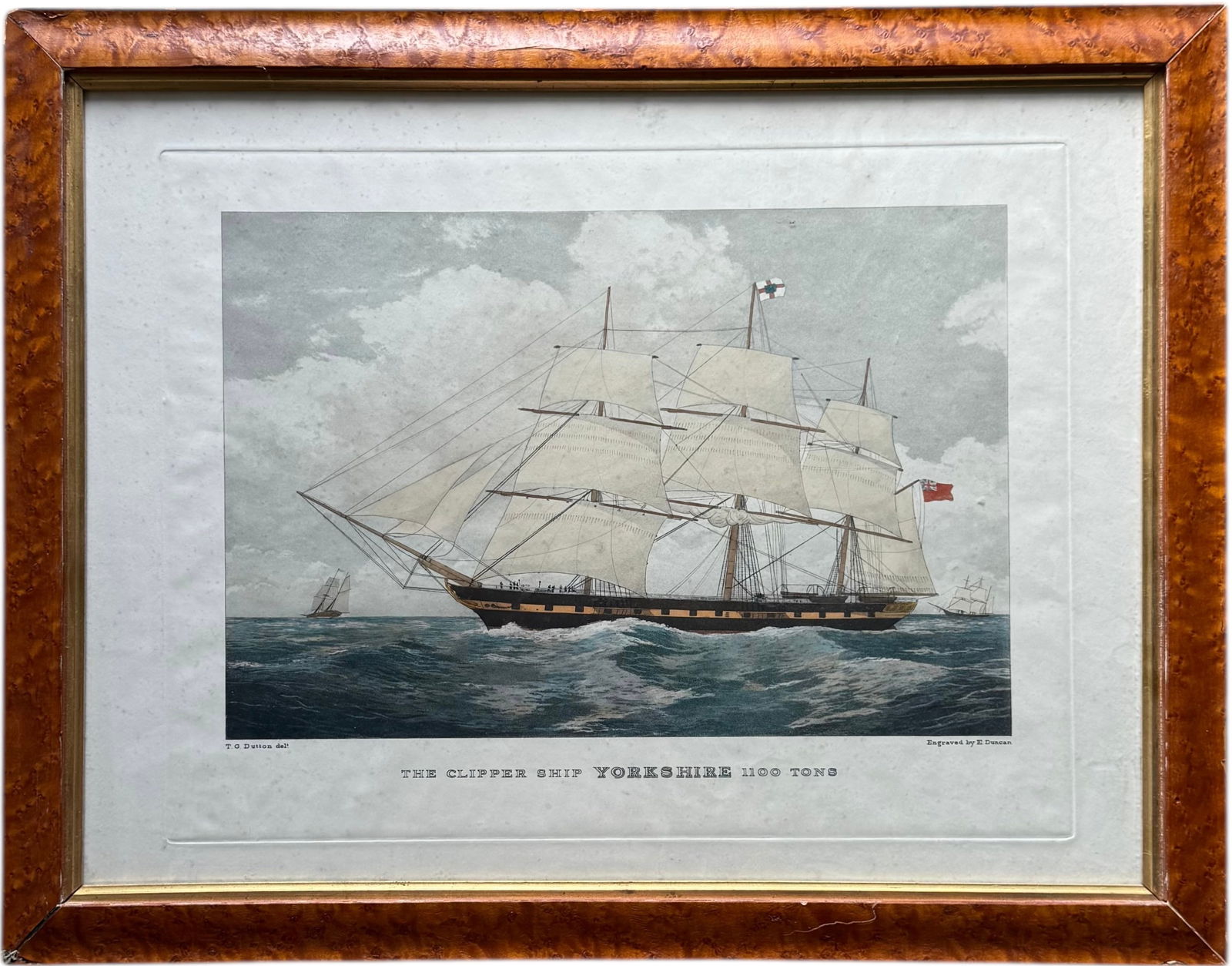 T. G. Dutton,  The Clippership Yorkshire 1100 Framed Colored Engraving (1 of 4)