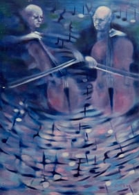 Vintage 1980's Russian? Musical Composer Signed Abstract Painting