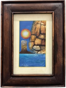 Nicely Framed Cuban Abstract Signed Oil Painting In Solid Wood Frame