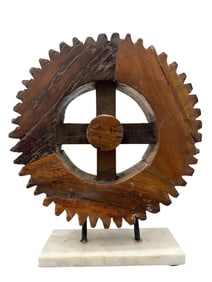 Antique Solid Wood Foundry Gear Wheel Sculpture