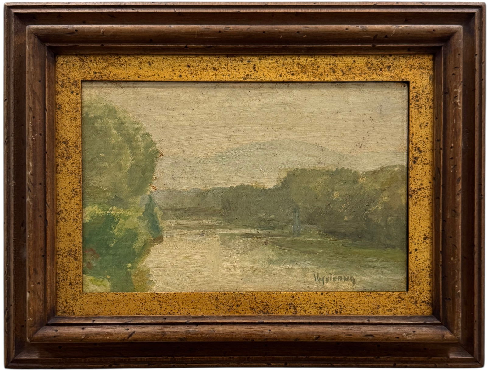 American School Impressionist River Landscape Signed Oil Painting On Board