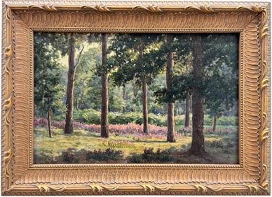 Early 20th Century American Impressionist Unsigned Luminist Forest Landscape Oil Painting