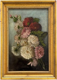 19th Century European Still Life Oil Painting Of Flowers