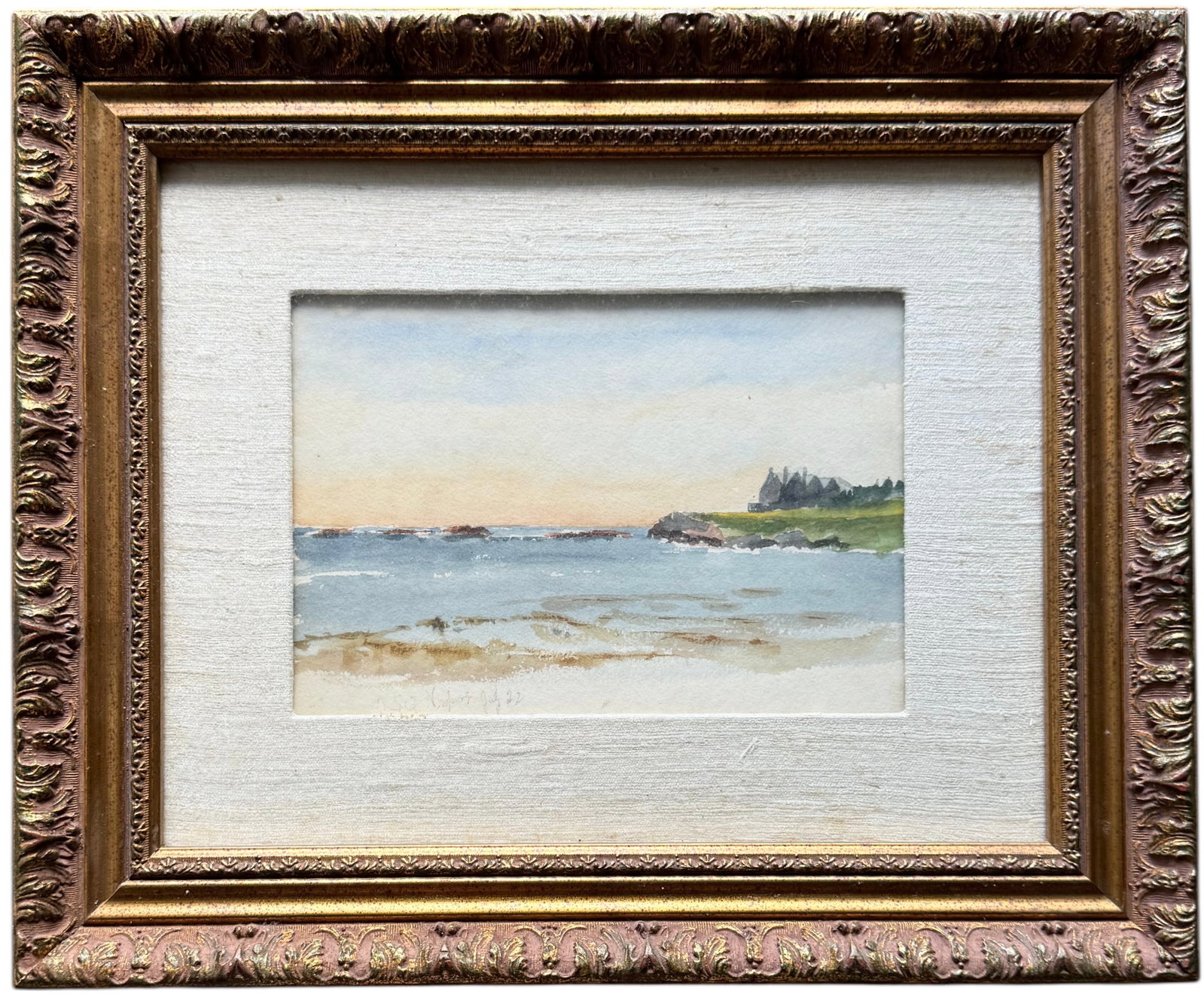 Newport, Rhode Island July 1922 Nicely Framed American Coastal Watercolor: Watercolor on paper 9 1/2 x 6 1/2 in (sight), 17 1/2 x 14 1/2 in (framed). Domestic Flat Shipping Price: $60