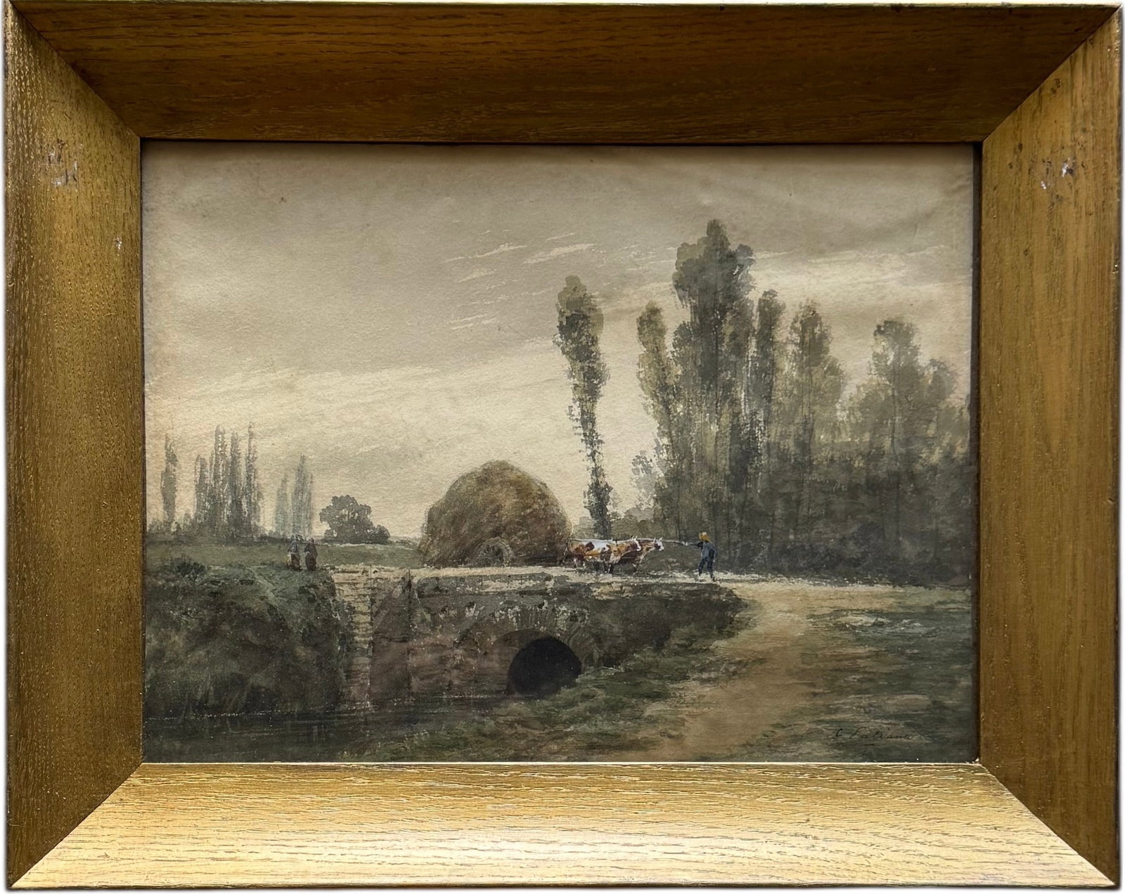 CHARLES MARIE PALIANTI (b. 1815, European) Landscape With Cattle: Watercolor on paper 15 1/4 x 11 1/4 in (sight), 19 3/4 x 15 3/4 in (framed). Domestic Flat Shipping Price: $70
