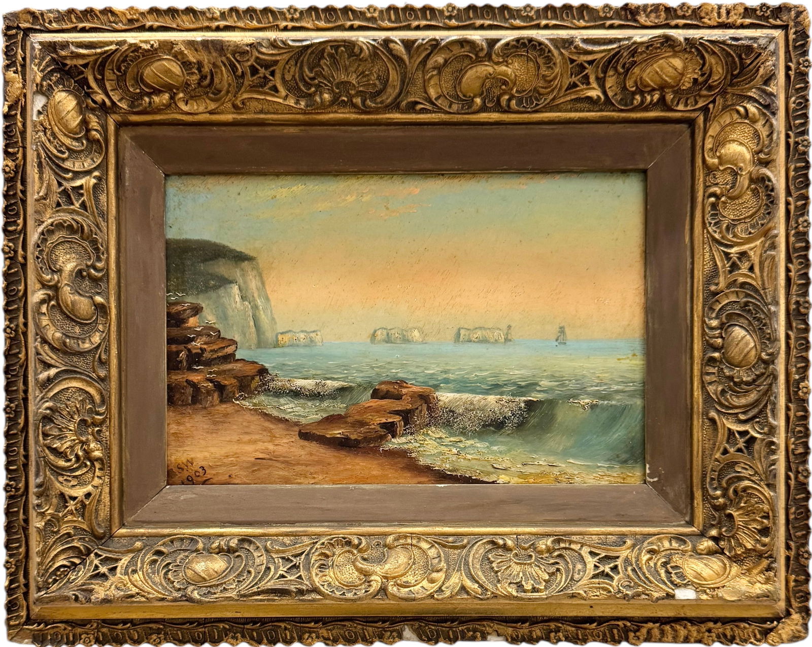 English School Coastal Landscape Signed & Dated 1903 Oil On Academy Board (1 of 3)