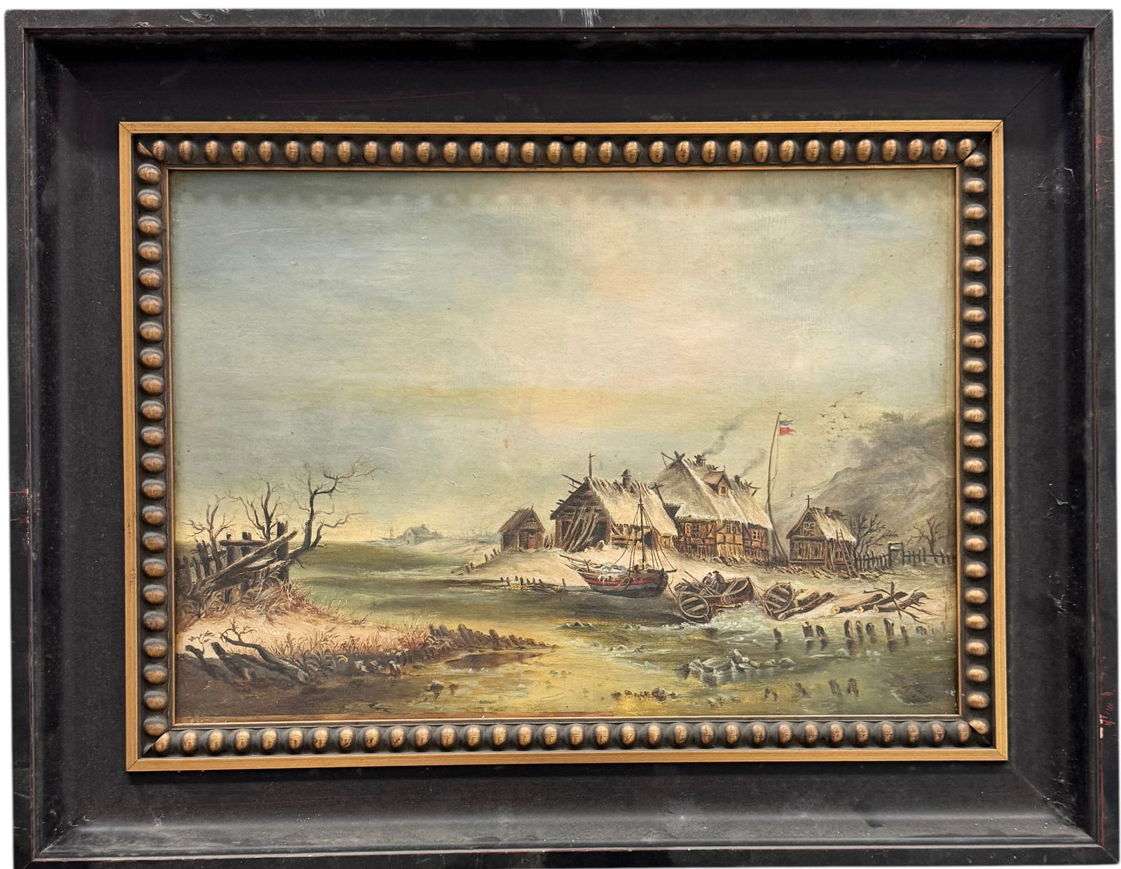19th Century Continental School Winter Landscape French Encampment Signed Painting (1 of 5)