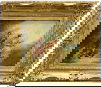 19th Century Genre Scene Of Man & Woman Musicians Oil On Canvas