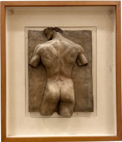 American Modernist Ceramic Male Nude Relief Signed Marlo