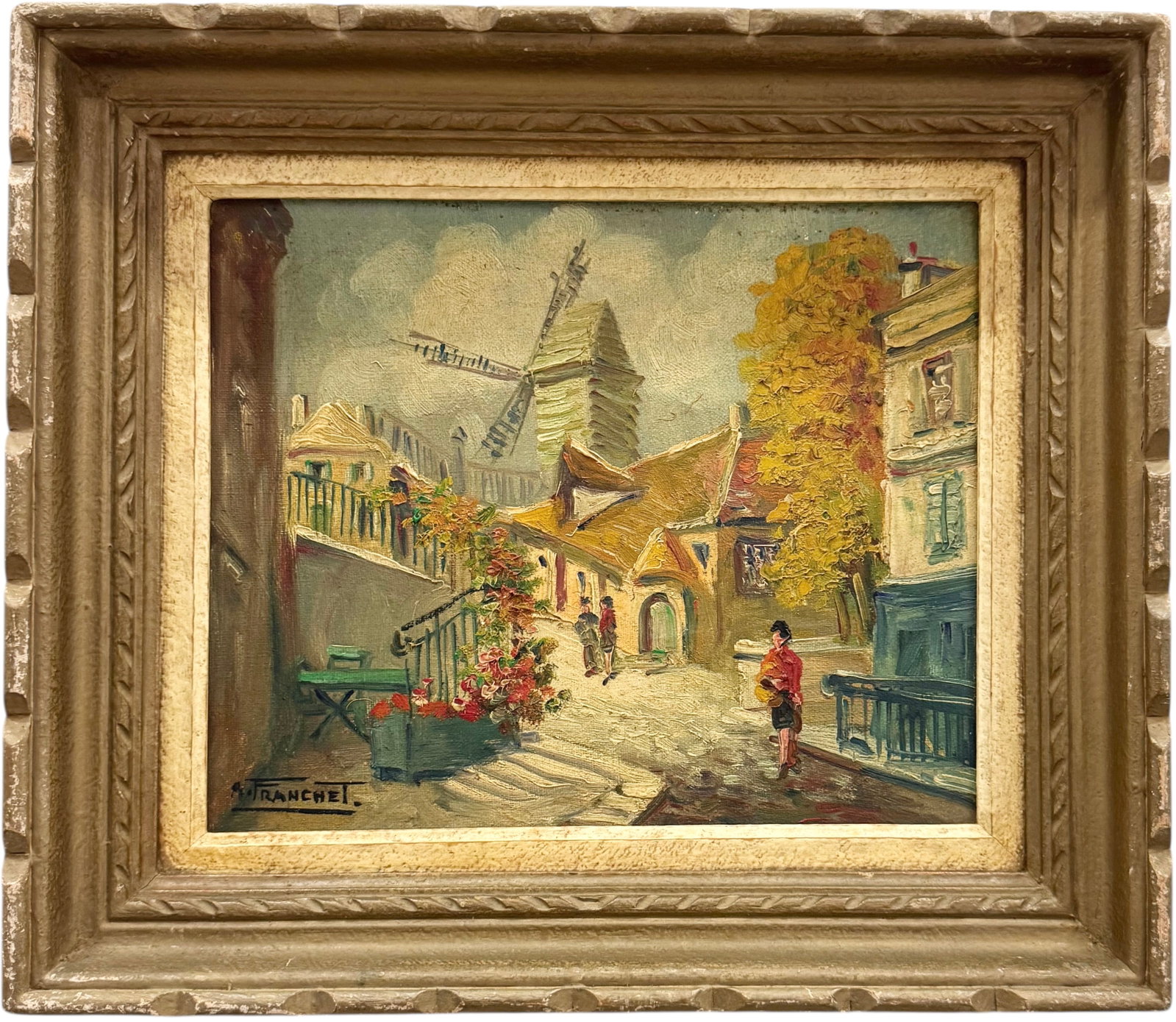 ANDRE FRANCHET (1896-1961, French) Paris Cityscape: Oil on canvas 10 3/4 x 8 3/4 in, 14 x 12 in (framed). Domestic Flat Shipping Price: $45