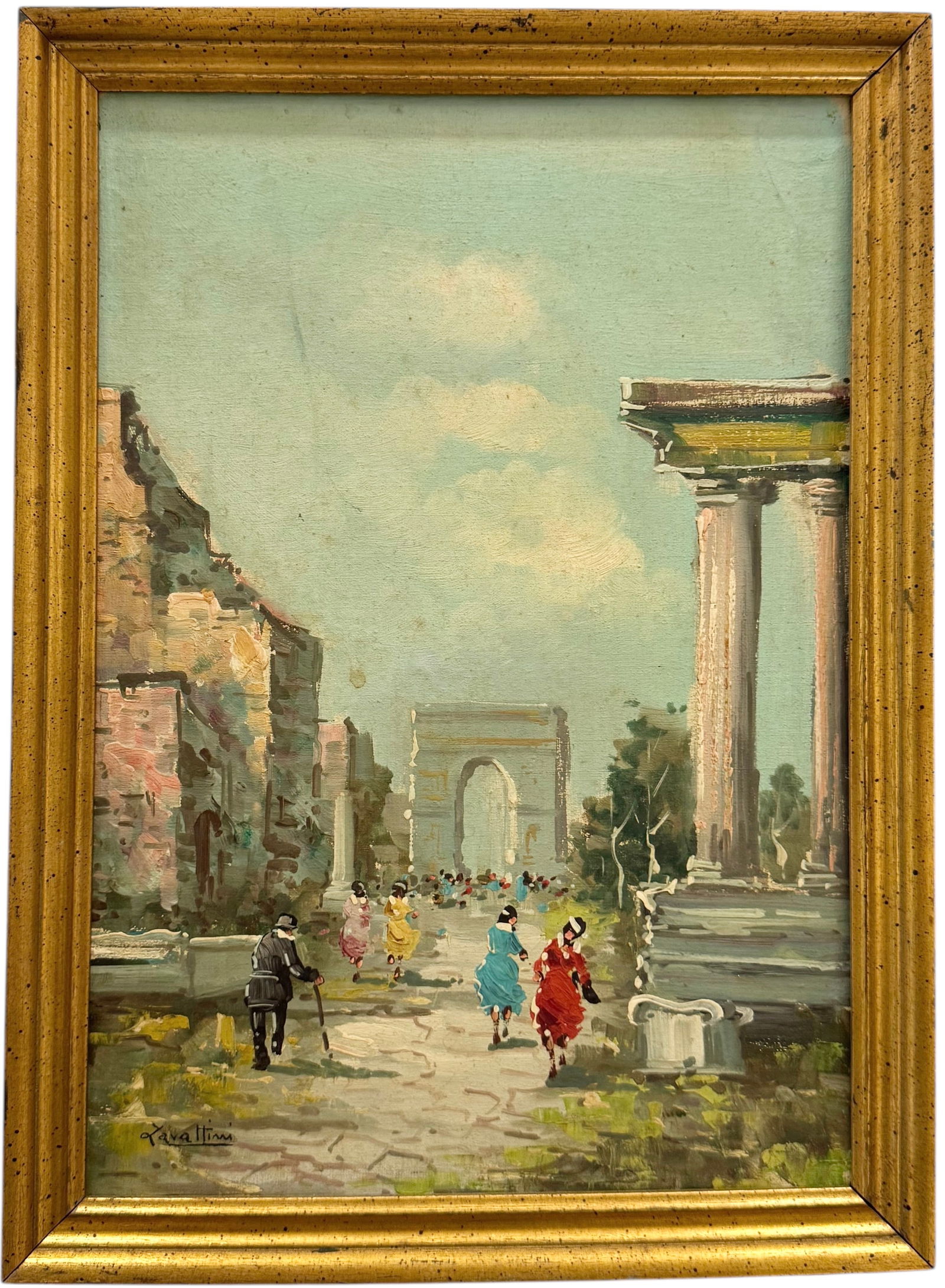 Early 20th c Italian School Oil Painting Landscape With Roman Ruins Signed (1 of 3)