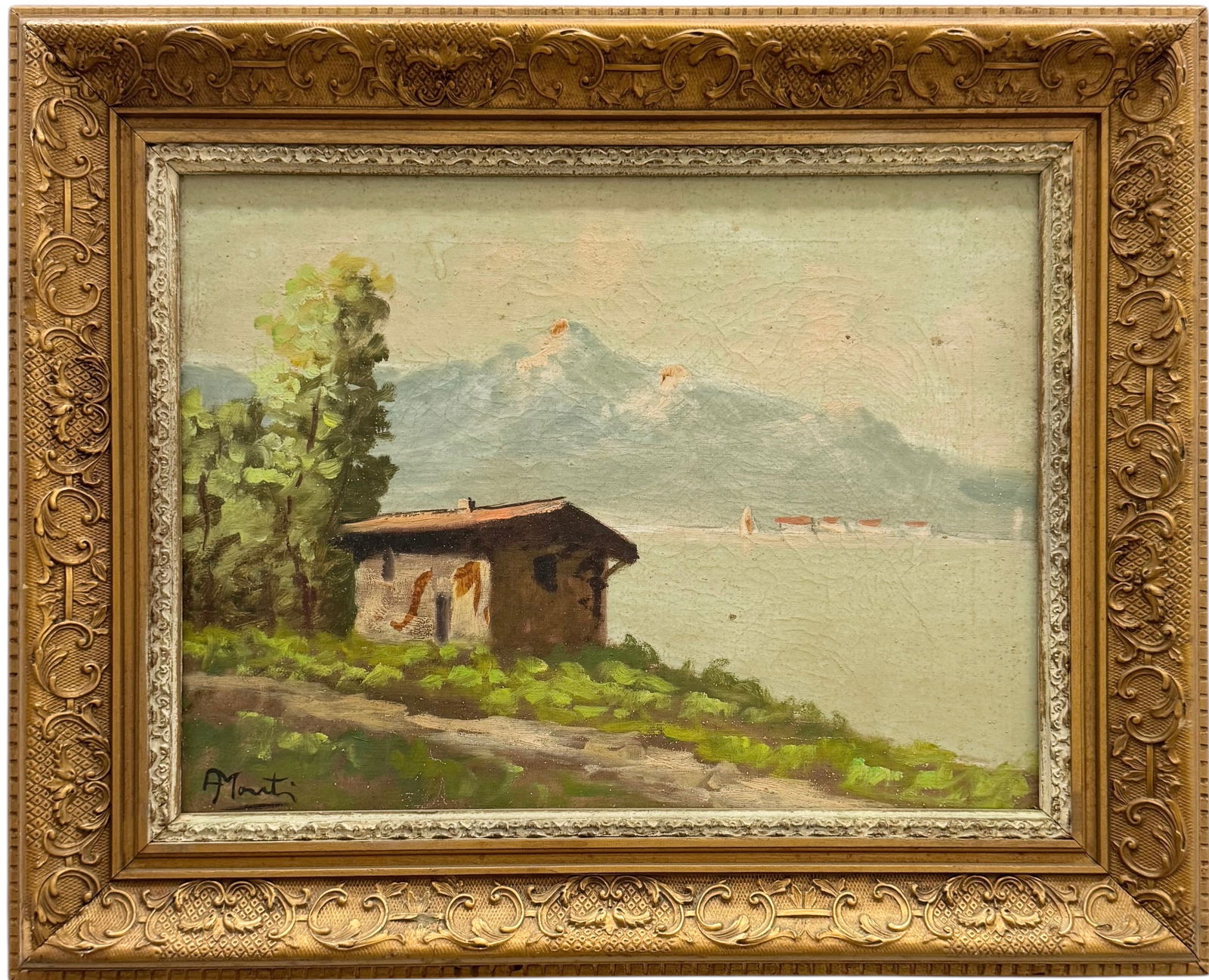 MARTI, Impressionist Mountain Landscape With Lake Signed Oil Painting (1 of 3)