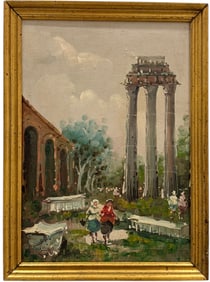Early 20th c Italian School Oil Painting Landscape With Roman Ruins Signed