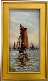British Sails Early 20th Century Seascape With Boats Oil Painting