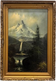 19th Century American School Mountain Landscape Oil Painting On Academy Board