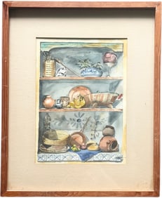 Vintage Framed Watercolor Kitchen Still Life Signed With Monogram