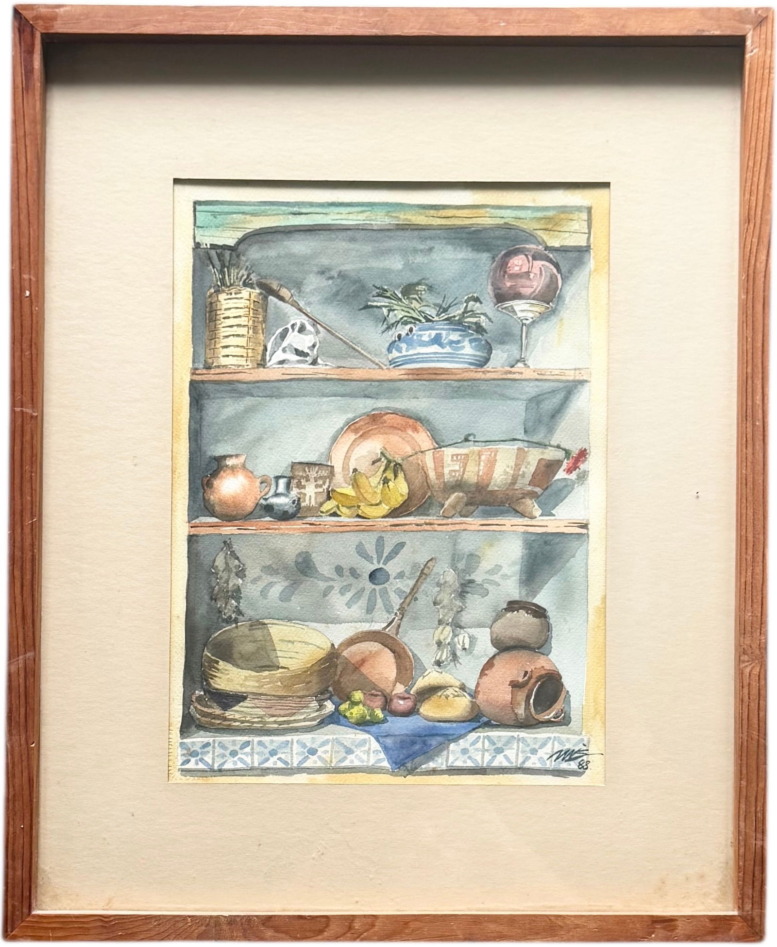 Vintage Framed Watercolor Kitchen Still Life Signed With Monogram (1 of 3)