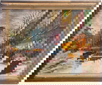 Mid-Century Paris School Modernist Street Scene Signed Oil On Canvas