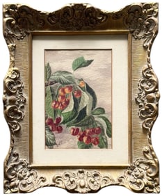19th Century Watercolor Of Cherries Signed With Monogram