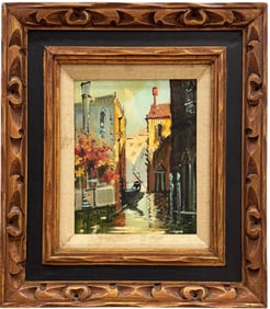 20th Century Venetian Canal Cityscape Signed Marchand