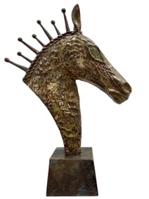 Contemporary Metal Horse Head Sculpture 22"