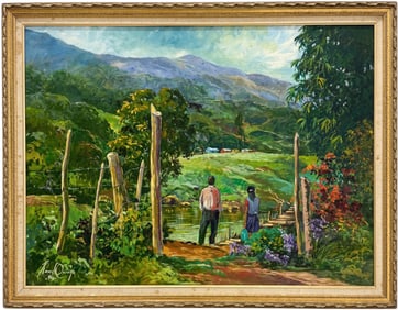 Large Colombian Mountain Landscape Signed Oil On Canvas Painting