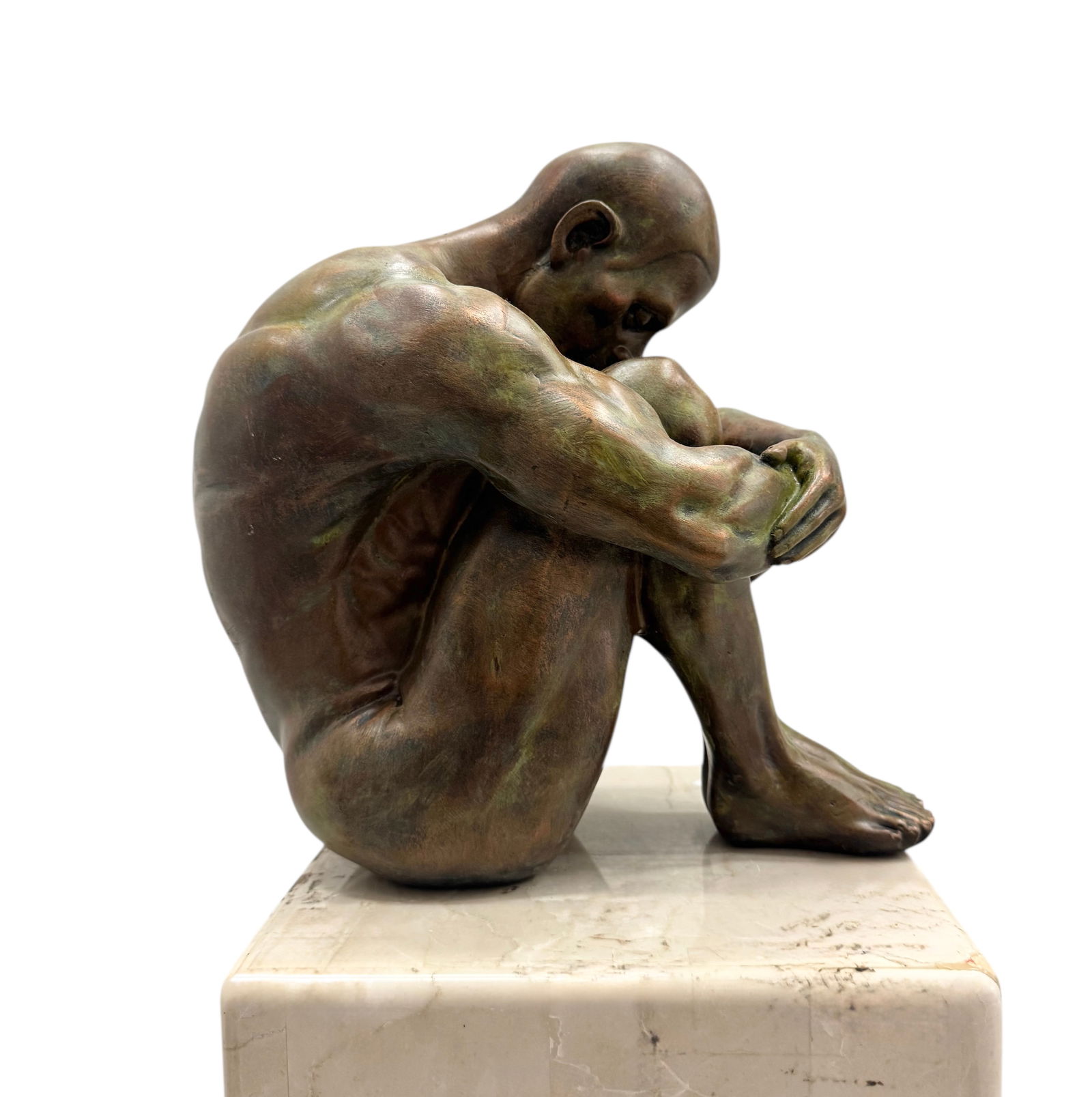Contemporary Male Nude Thinker Sculpture: Resin material 12 x 10 x 8 in. Domestic Flat Shipping Price: $65