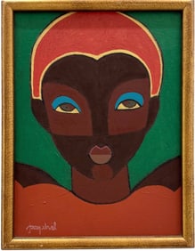 JACQUES GABRIEL (1934-1988, Hatian) Portrait, Gallery Label Verso