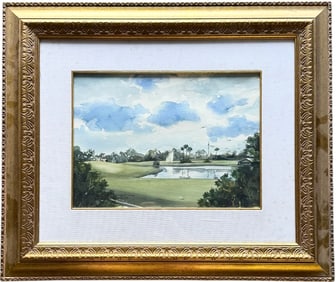 Southern School Signed Watercolor Landscape With Lake