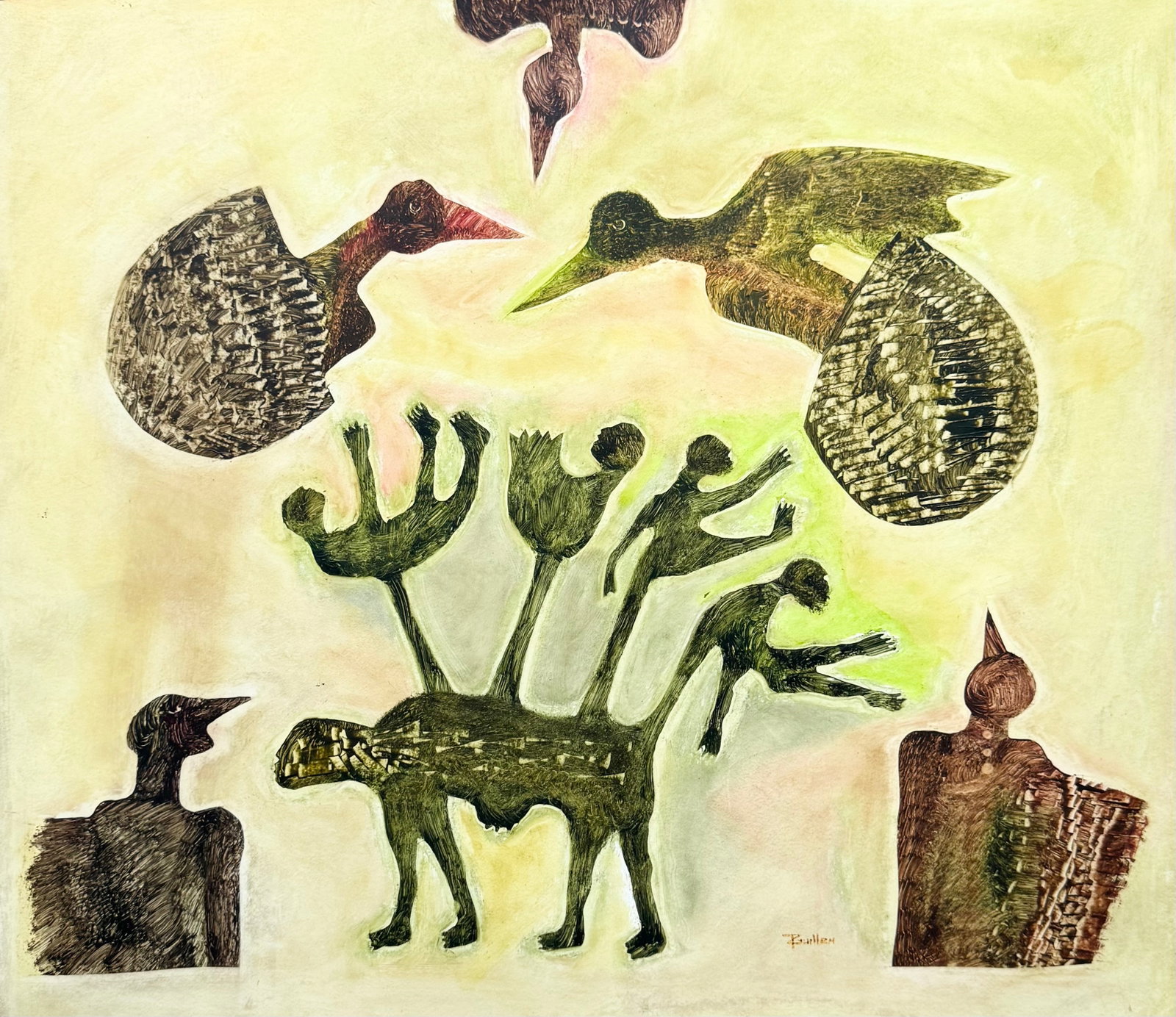 RODRIGO GUILLEN (20th c, Cuban) Abstract: Mixed media on paper 22 1/2 x 19 1/2 in. Domestic Flat Shipping Price: $45