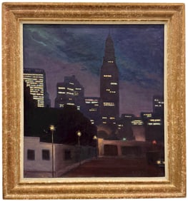 HARRY A BERGER (20th c, American) Night In Manhattan, Exhibited Nocturnal Cityscape