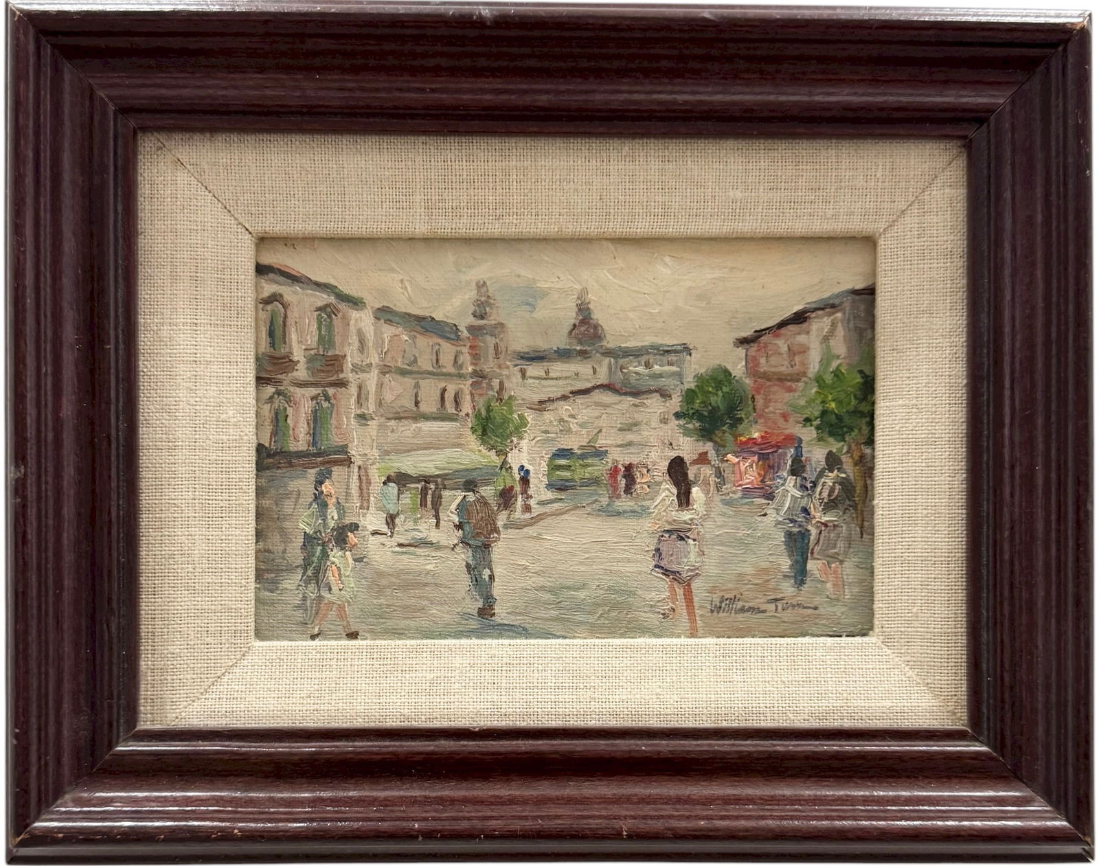 WILLIAM TURNER Impressionist Paris School Street Scene Oil Painting: Oil on board 5 1/2 x 3 1/2 in, 10 x 8 in (framed). Domestic Flat Shipping Price: $45