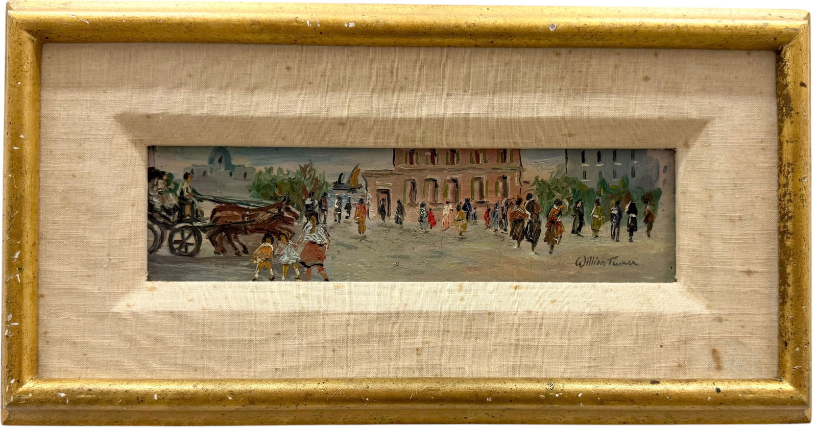 WILLIAM TURNER Impressionist Paris School Street Scene Oil Painting: Oil on board 10 x 2 3/4 in, 15 x 8 in (framed). Domestic Flat Shipping Price: $45