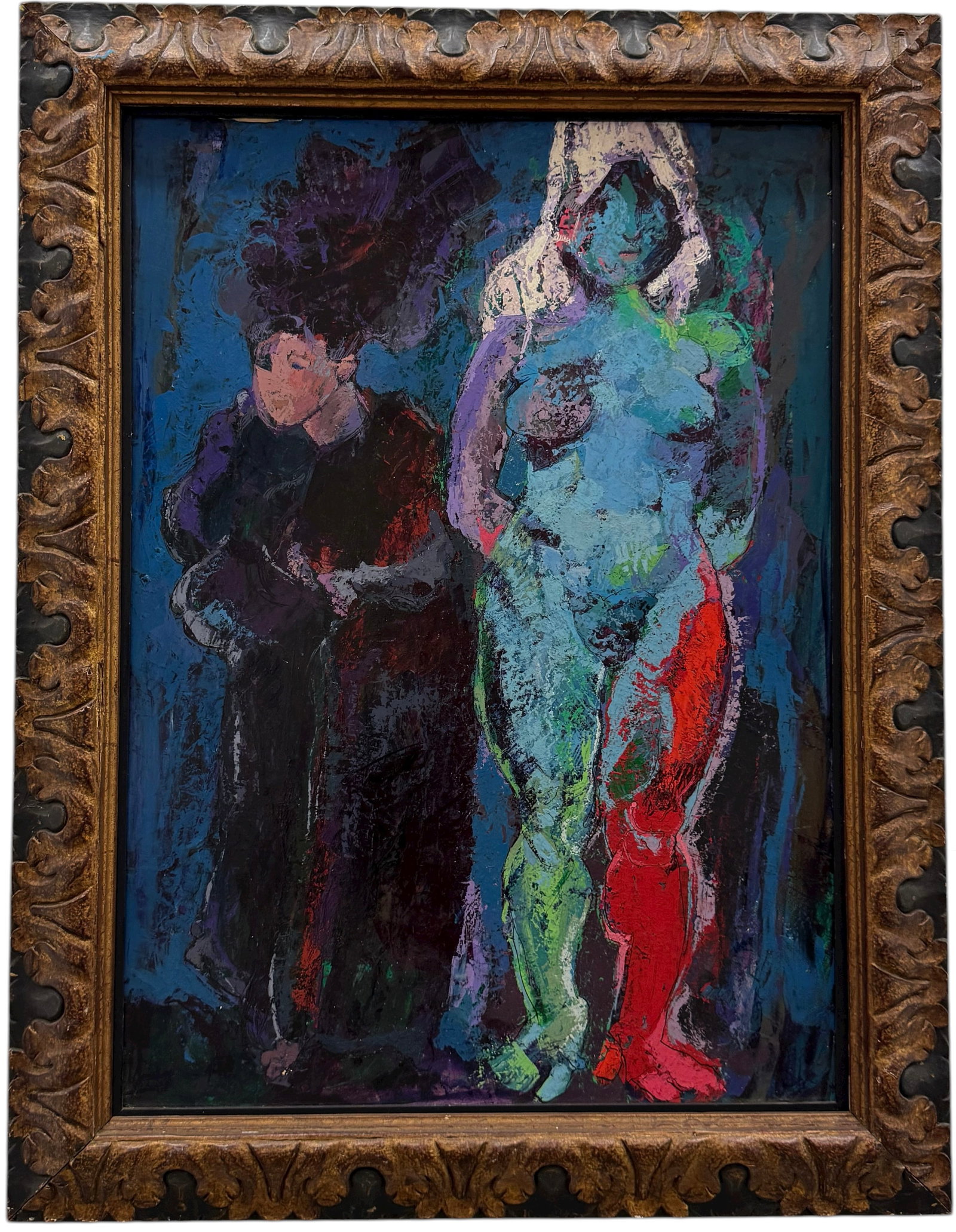 LUIS MORRELL (1911-1985, Spain) Modernist Figures Abstract: Oil on board 27 1/2 x 19 1/2 in, 33 x 25 1/2 in (framed). Domestic Flat Shipping Price: $90