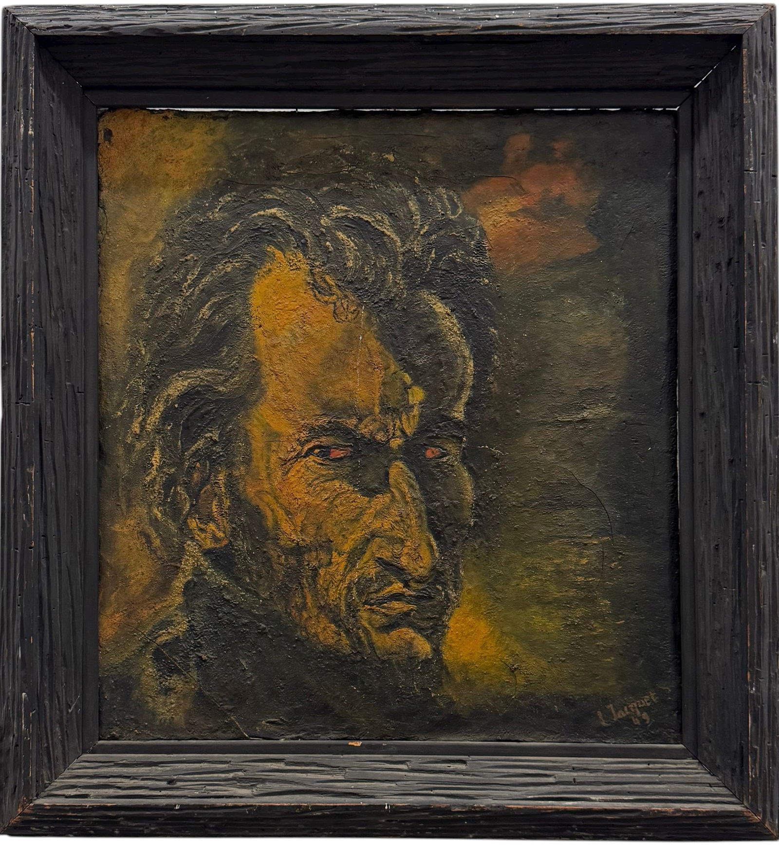 Mid-Century French School Dark Surrealist Portrait Of A Man Signed Painting (1 of 4)