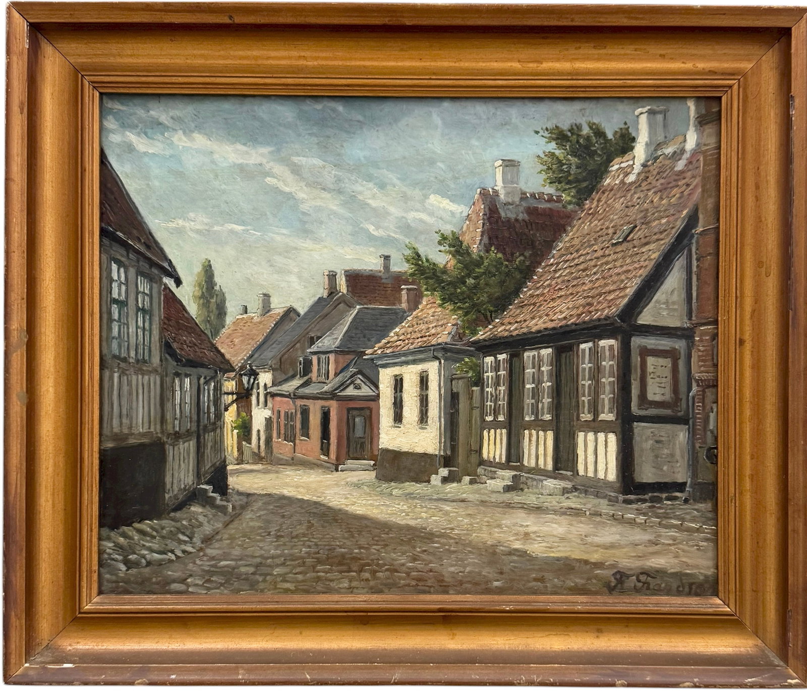 FRANDS FRANDSEN (1885 - 1979, Danish) Townscape: Oil on board 12 3/4 x 10 1/4 in, 15 1/2 x 13 in (framed). Domestic Flat Shipping Price: $45