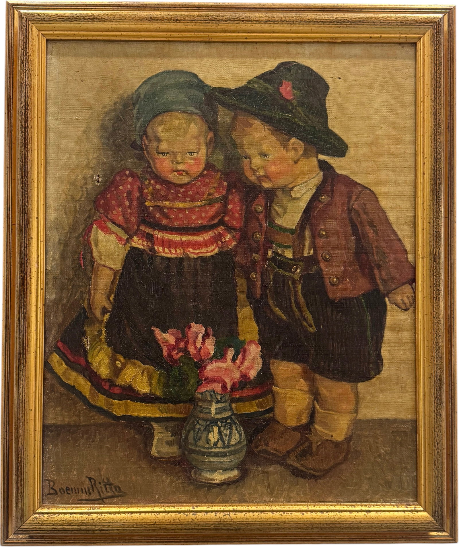 RITTA BOEMM (1868-1948, Hungarian) Children: Oil on canvas 19 3/4 x 15 3/4 in, 23 1/4 x 19 1/4 in (framed). Domestic Flat Shipping Price: $55