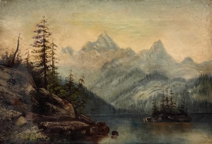 19th Century Mountain Landscape Oil Painting Possibly American West